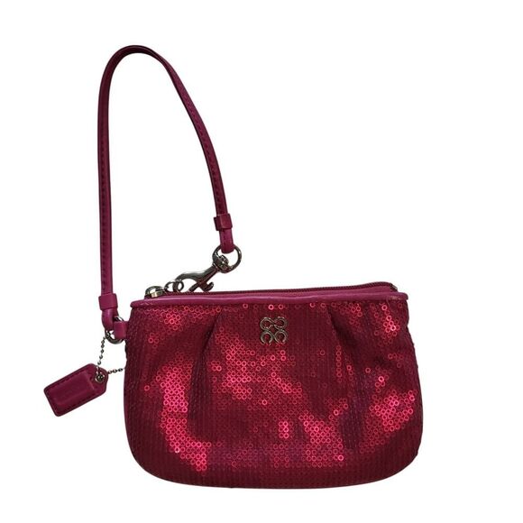 Coach Audrey Op Art Swirl Fuchsia Pink Sequin Wristlet & Evening Clutch 6 x 4 - Picture 8 of 12